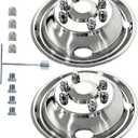 16" Wheel Simulators, 2-Pack Front,8-Lug Polished Stainless Steel RV Hub Caps, Snap-On Wheel Covers Compatible with Ford 2008-2025 E-350/E450 Dual Rear Wheel, 16"Front For E350 E450 2008-2026