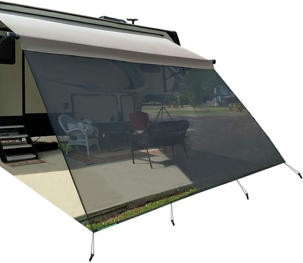 Leaveshade RV Awning Sun Shade Screen 10' X 20' 3'' (Fit for 21' Awning) Mesh Sunshade for RV Awning Sunscreen Block Front Glare Motorhome Camping Trailer Awning Shadescreen - (Black)