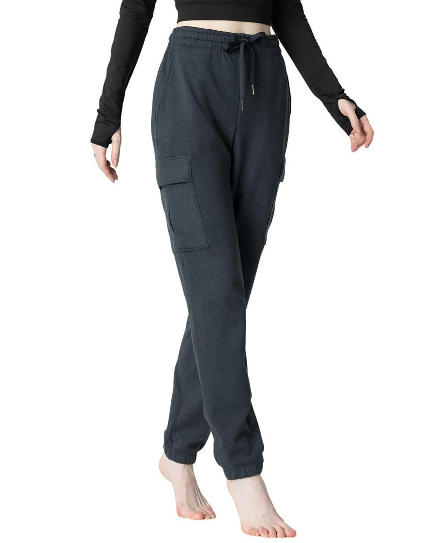 Women's Fleece Cargo Joggers - Multi-Pockets, Elastic Drawstring Waist, Warm Winter Daily Wear, S, Navy Blue 