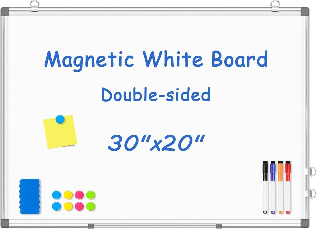 Double-Sided White Board Dry Erase Magnetic Whiteboard Wall 30x20 Silver