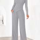 PRETTYGARDEN Fall Two Piece Sets For Women 2026 Off Shoulder Tops Long Pants Knit Matching Lounge Set Airport Travel Outfits(Light Grey,Large) (L)