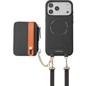 LAMEEKU for iPhone 17 Pro Max Case Wallet for Magsafe, Magnetic Card Holder Leather Crossbody Cover with Phone Grip 6.9'' Black