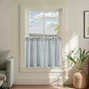 jinchan Striped Linen Kitchen Curtains 24 Inches Length Tier Curtains Farmhouse Modern Cafe Style Small Window Treatments Airy Light Filtering Rod Pocket for Living Room Bathroom 2 Panels Blue