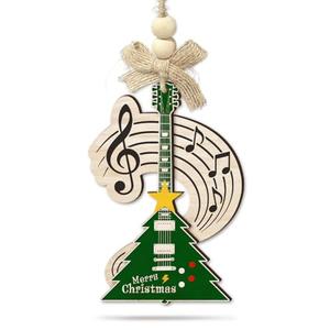 CHOANG Christmas Electric Guitar Ornament for Tree - 2 Layer Wooden Music Ornament with Notes & Treble Clef - Unique Musician Gift, Rock Music Christmas Decor, Guitar Player Xmas Decoration Pack of 2