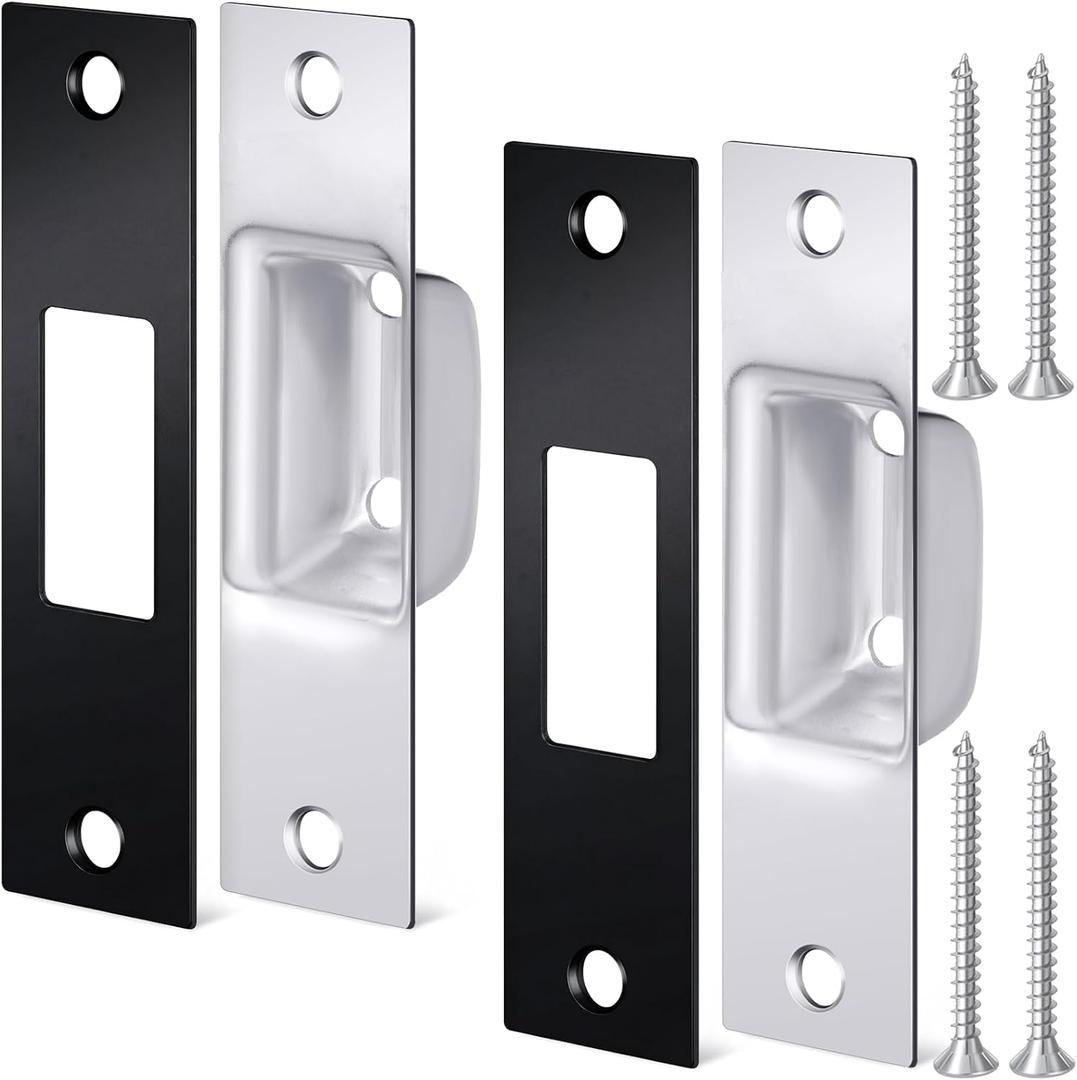 Hicarer 2 Pcs Box Strike Plate 1-1/4" x 4-7/8" Door Lock Striker Plate Deadbolt Strike Plates Universal Latch Restorer Security Latch Restorer for Exterior Doors Home Office Residential Use(Black)
