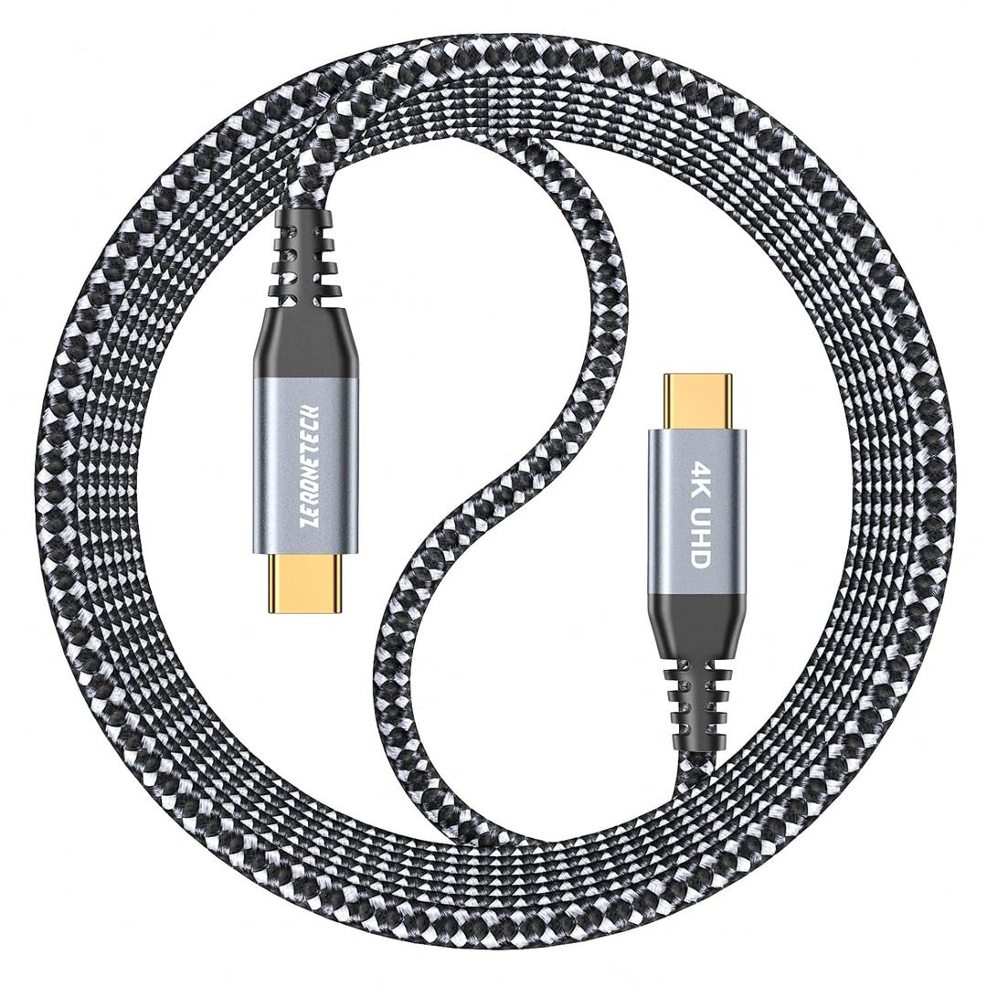 ZeroneTeck USB C Cable 6ft, USB C 3.2 Gen 2X2 Cable, 4K Monitor Video Output, 20Gbps High Speed Data Transfer, 100W Fast Charging for Carplay iPhone 16, MacBook, Dell, ARZOPA, KYY for Portable Monitor