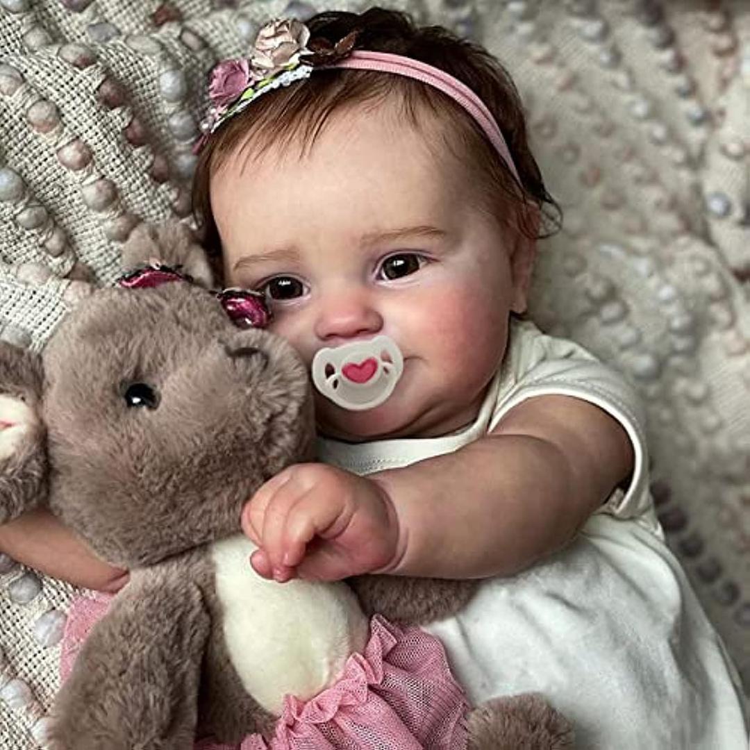 iCradle 20inch50CM Reborn Baby Dolls Silicone Vinyl Full Body Realistic Newborn Toddler Doll with Brown Hair Anatomically Correct Washable Toy for Age3+