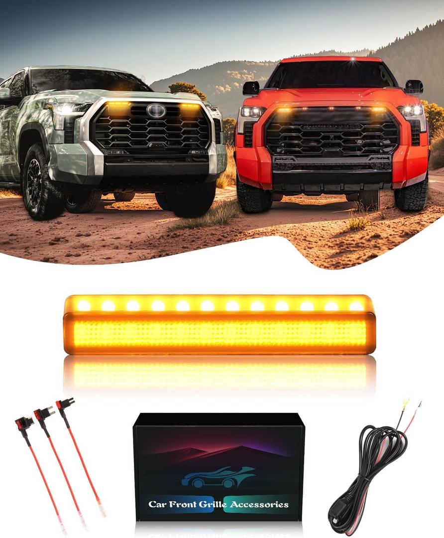 Front Grille LED Lights for Toyota Tundra 2025 2024-2019 Accessories Raptor Style Grill Trim Warning Lights (Amber Lights, 6)