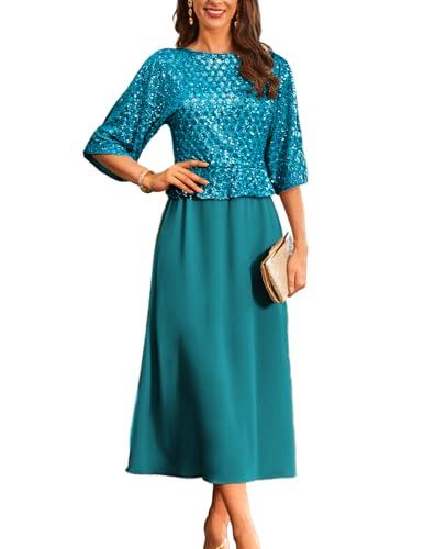 GRACE KARIN Mother of Bride Dresses 2025, 3/4 Sleeve Sequin Dress Maxi, Elegant Wedding Guest Dress Formal Cocktail (2XL)