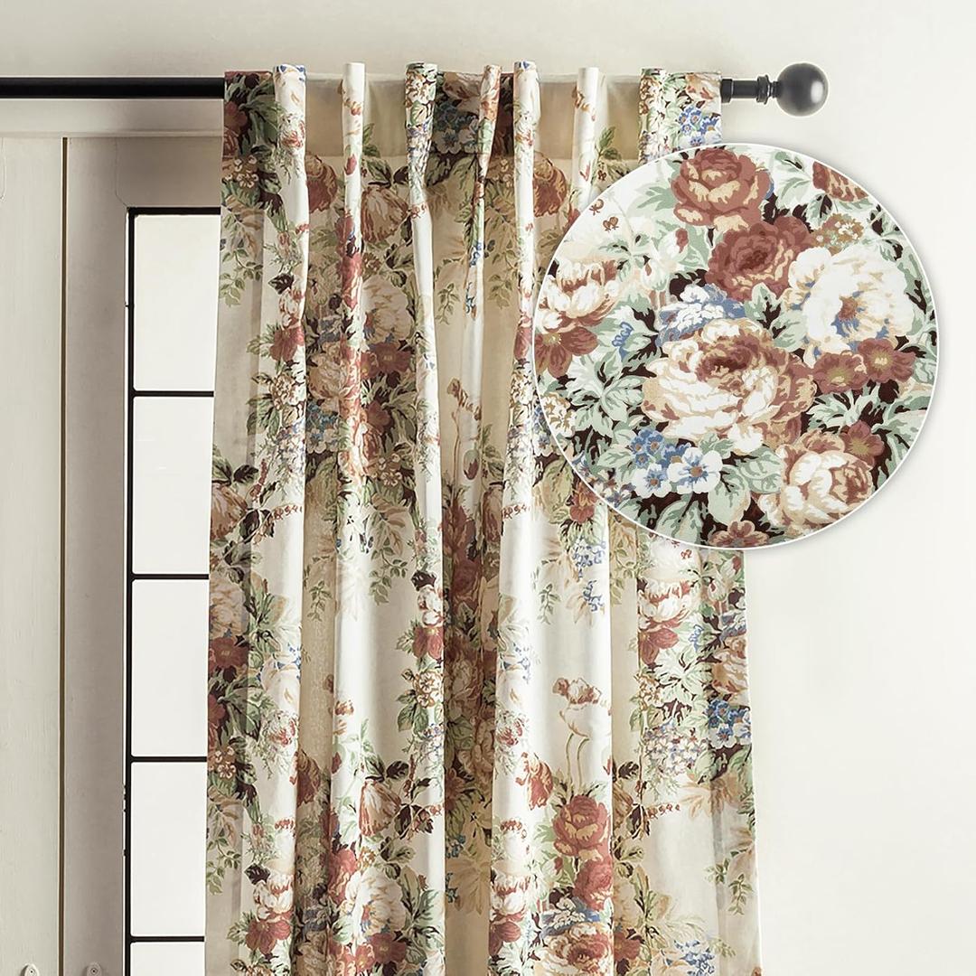 Maison d' Hermine Curtains for Living Room 100% Cotton 84 inch Length One Panel Light Filtering Curtains for Windows with Rod and Loop Pockets Gifts for Mothers Day (Abbeville, 50" W x 84" L)
