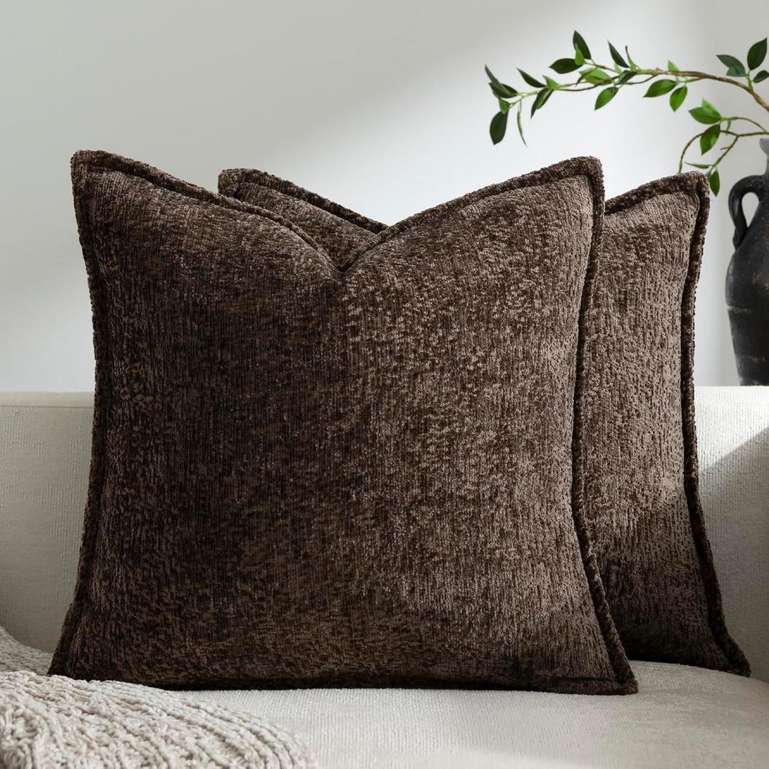 Pack of 2 Chocolate Brown Decorative Throw Pillow Covers 16x16 Cozy Soft Chenille Accent Vintage Square Couch Pillow Covers for Home Decor Bed Sofa Living Room