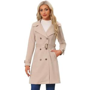 Allegra K Women's Faux Suede Trench Coat Jacket Classic 2023 Fall Winter Double Breasted Overcoat L