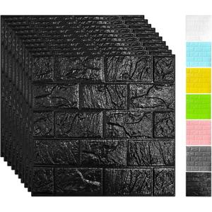 11-Pack 64 Sq.Ft Peel and Stick 3D Wall Panels for Interior Wall Decor, Black Brick Wallpaper