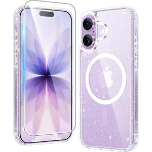 FNTCASE for iPhone 17 Case Clear: Magnetic Phone Cases Compatible with Magsafe Slim Anti Yellowing Military Grade Drop Protection Rugged Protective Transparent Cell Cover (B-Glitter Magnetic)