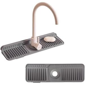 17.7" Silicone Sink Splash Guard - Multi-Functional Kitchen Sink Mat with Drip Tray, Sponge Holder & Soap Dish, 6° Slope Design for Easy Drainage, Foldable & Fasten Button for Secure Fit,（Grey）