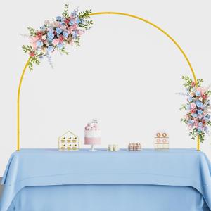 Fomcet Over The Table Rod Stand with Clamps 42"/ 54" Tall, 72"/ 84"/ 96" Length Adjustable Gold Metal Table Arch Backdrop Stand for Wedding Arch Birthday Party Halloween Christmas Decoration