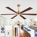 72-Inch Ceiling Fan with Light and Remote Control, 6-Blade Wooden Fan for Large Rooms, Matte Gold Finish, Silent Reversible Motor