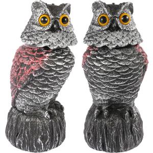 Owl Decoys to Scare Birds Away, 2 Pack BobbleHead Fake Owls Plastic Scarecrow Bird Deterrent, Nature Enemy Scarecrow Plastic Owl Statues, Garden Decor Statues for outside, Patio, Lawn, Yard Decoration