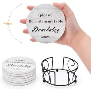 White Elephant Gifts for Adults, Funny Coasters Set of 6 with Holder Christmas Stocking Stuffers for Men Women, Gag Gifts Couples Birthday Housewarming Secret Santa Cool Friend Presents for Her Him
