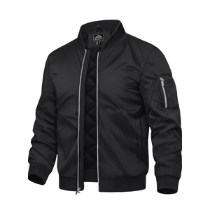Men's Bomber Jackets Thermal Quilted Jacket Water Resistant Warm Winter Coats (L, Black)