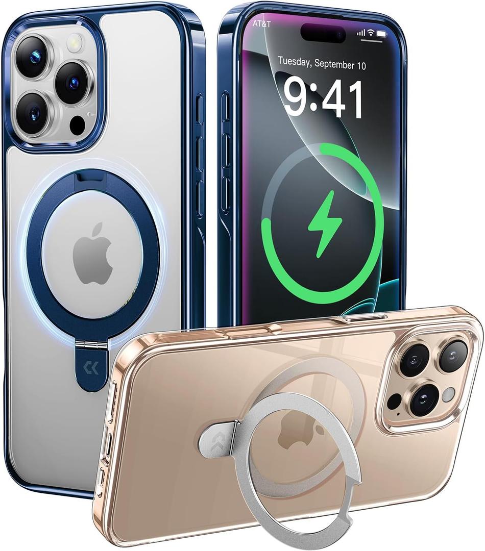 CASEKOO Desert Titanium for iPhone 16 Pro Case with Magnetic Invisible Stand [Compatible with MagSafe] [16FT Military-Grade Protection] Shockproof Polished Frame Phone Grip Cover 6.3 inch Gold