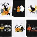Peryiter 6 Pcs Halloween Kitchen Hand Towel Boo Black Cat Ghost Bath Towels 14 x 21 Inch Spooky Pumpkin Bat Decoration Dish Towels for Halloween Bathroom Holiday Kitchen Decor