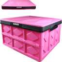 Collapsible Storage Bins with Lids - Foldable Plastic Storage Boxes - 55L Capacity - For Home, Office, Kitchen, Books, Snacks, Shoes, Groceries (Pink & Black)