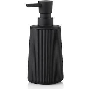 Small Soap Dispenser for Bathroom and Kitchen, Modern Farmhouse Striped Style Plastic Hand Soap Dish Soap Dispenser with Pump Matte Black