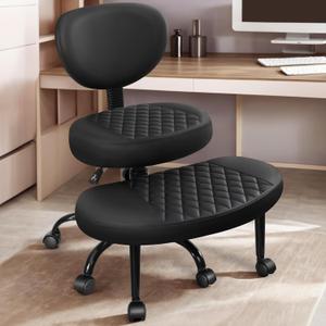 Cross Legged Office Chair with Wheels, Meditation Chair, ADHD Desk Chair for Adults, Adjustable Height Yoga Office Chair, Wide Criss Cross Chair with Lumbar Support, Kneeling Chair - Black