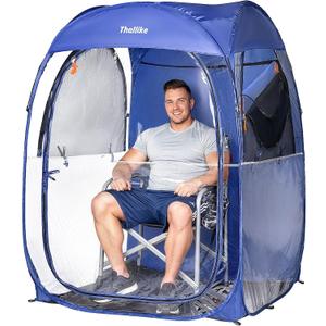 Oversized Pop Up Sports Tent, 47"x47"x63" Clear TPU Weather Pod, Portable Windproof & Rainproof Bubble Shelter for Cold Weather, Ideal for Stadium, Sideline, Soccer Games & Fishing (Blue)