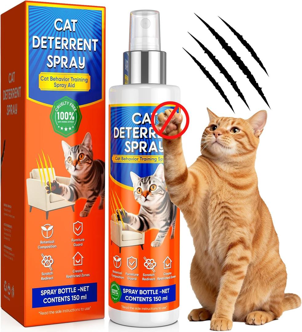 Cat Deterrent Spray, Cat Repellent Indoor and Outdoor, Cat Deterrent for Furniture Protection, Pee Spraying, Excessive Chewing & Scratching Everywhere, Pet-Safe Formula, 5.07 Fl Oz (Yellow)