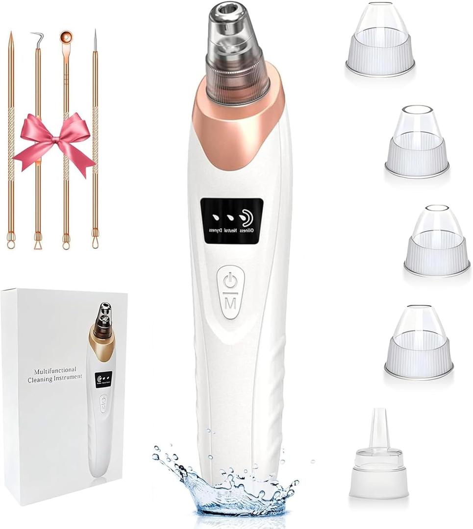 2026 Blackhead Remover with 5 Suction Heads & 4 Gold Extractor Needles, Electric Blackhead Vacuum Pore Vacuum for Deep Facial Cleaning, USB Rechargeable for Women & Men-Khaki