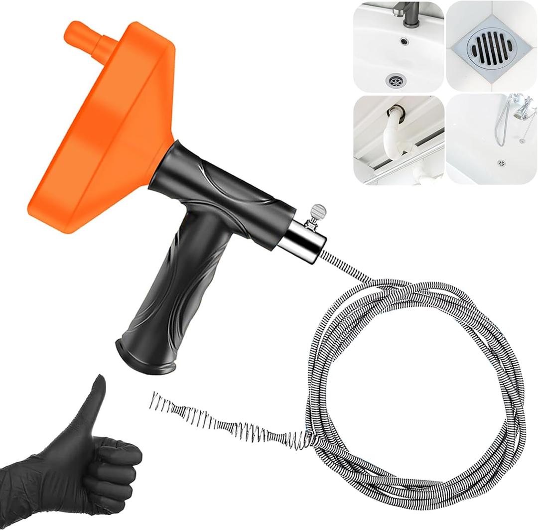 33 Feet Drain Snake Auger, Plumbing Snake Drain Hair Clog Removal Tool, Sink Unclogger, Heavy Duty Toilet Snake Auger, Cleaner Tool for Bathroom Kitchen Tub Shower Drain Clog Remover with Gloves