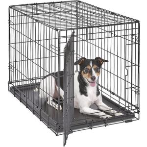 MidWest Homes for Pets 30-Inch iCrate Folding Dog Crate with Divider Panel, Leak-Proof Tray & Secure Latches  Metal Wire Kennel for Medium Breeds  Portable, Durable & Easy to Assemble (Black)