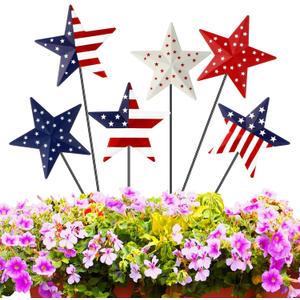 Pickmesh 6 Pcs 12" H 4th of July Outdoor Decor Patriotic Metal Yard Sign Star Red White Blue Garden Stake USA Flag American Yard Sign for Memorial Day Independence Day Decoration