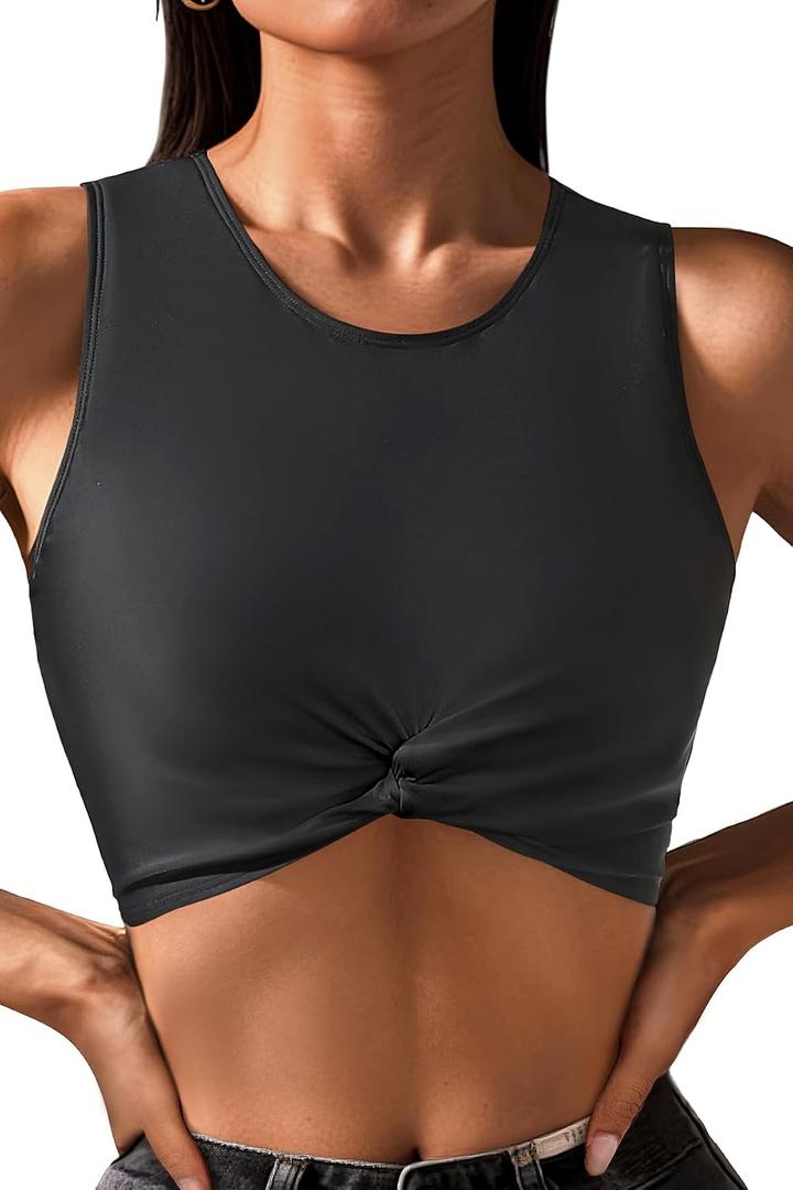 Tempt Me Women's Sports Bra Swimsuit Scoop Neck Bikini Top Racerback Swim Crop Top Padded Bathing Suit (XL)
