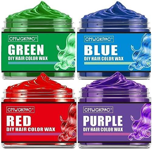 4 Colors Temporary Hair Color for Kids,Christmas Gifts for Teens Girls,Boys,Stocking Stuffers for Kids,Adults,Temporary Hair Dye,Hair Color Spray Green Red Blue Purple Hair Dye Hair Wax Color Instant