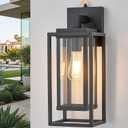 18" Dusk to Dawn Outdoor Wall Light Fixtures with Photocell Sensor Auto On Off, Waterproof Exterior Lantern,Double Cage Satin Black Clear Tempered Glass, Wall Sconce for Patio Front Door Porch Garage
