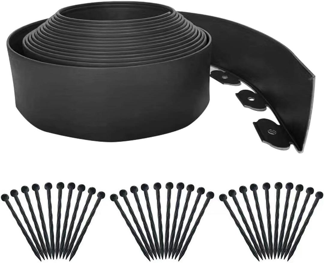 Landscape Edging 33FT,Garden Edging Borders [Extra Tall 4IN High] Flexible Lawn Edging Kit with 30pcs Stakes,Mini Plastic Fence for Landscaping Yard Flowerbeds,Grass-Black
