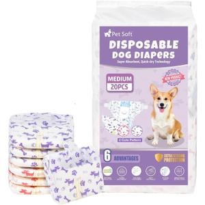 Pet Soft Female Dog Diapers - Disposable Doggie Diapers with Wetness Indicator, Puppy & Cat Diaper Super Absorbent, Fit for Female Dog in Heat or Incontinence, 20pcs (M, Mixed)