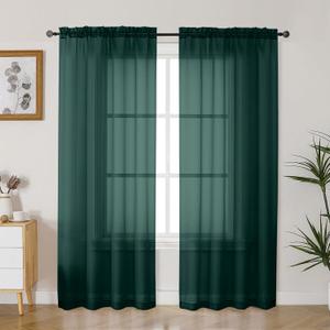 Gwine Hunter Green Sheer Curtains 72 Inches Long 2 Panels Set for Front Door, Light Filtering Sheer Curtains for Living Room, Rod Pocket Window Treatments Drapes, Each 42" Wx72 L