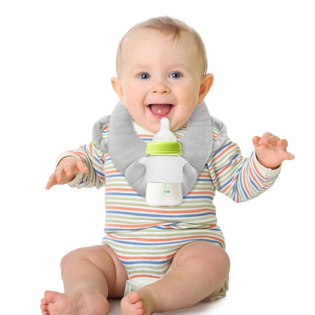 Baby Bottle Holder,Baby Self Feeding Pillow,Bottle Holder for Baby self Feeding,Baby Bottle Holder Hands frees,Twin Baby Feeding Pillow,Bottle Propper for Baby(Gray)