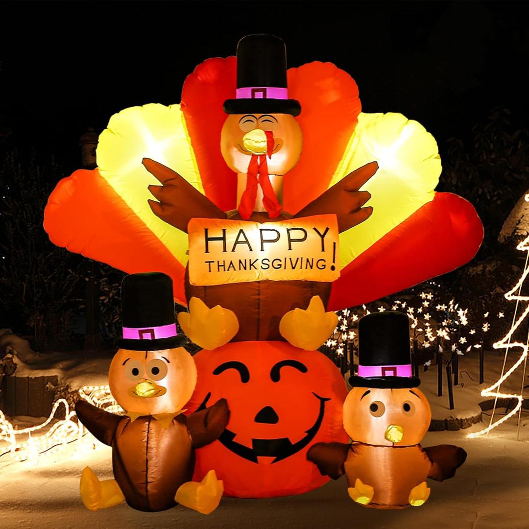 Double Couple 6FT Thanksgiving Turkey Inflatables Outdoor Decorations with Built-in LED Light - Inflatable Yard/Lawn Festive Party Decor