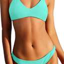 ZAFUL Women's Solid Spaghetti Strap Bralette Bikini Set Two Piece Swimsuit (Medium, 1-blue&green)