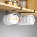 YIGII Adhesive Cabinet Organizer - Wall Mounted Pantry Door Organizer Bin Holder for Tupperware Lid Kitchen Wall Under Sink Basket Slim Space Black Stainless Steel