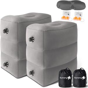Sunany Inflatable Travel Foot Rest Pillow, Airplane Bed for Kids and Toddler, Adjustable Height Portable Elevating Leg, Trains, Cars, Home, Office (2 Pack) (Grey)