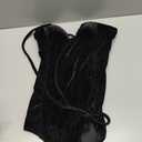 Choies Women's Burgundy/Black Sexy Plunge Neck Strapless Cross Back Velvet Bodysuit (Medium)