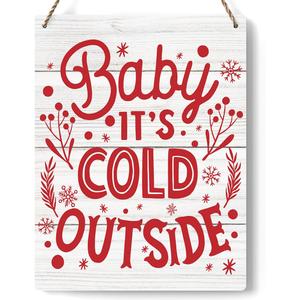 Christmas Vibes Decorations Baby It's Cold Outside Wood Sign Winter Decoration Wooden Signs Rustic Hanging Plaque Home Wall Art 8" x 10" Sign Wall Decor for Farmhouse Home Kitchen
