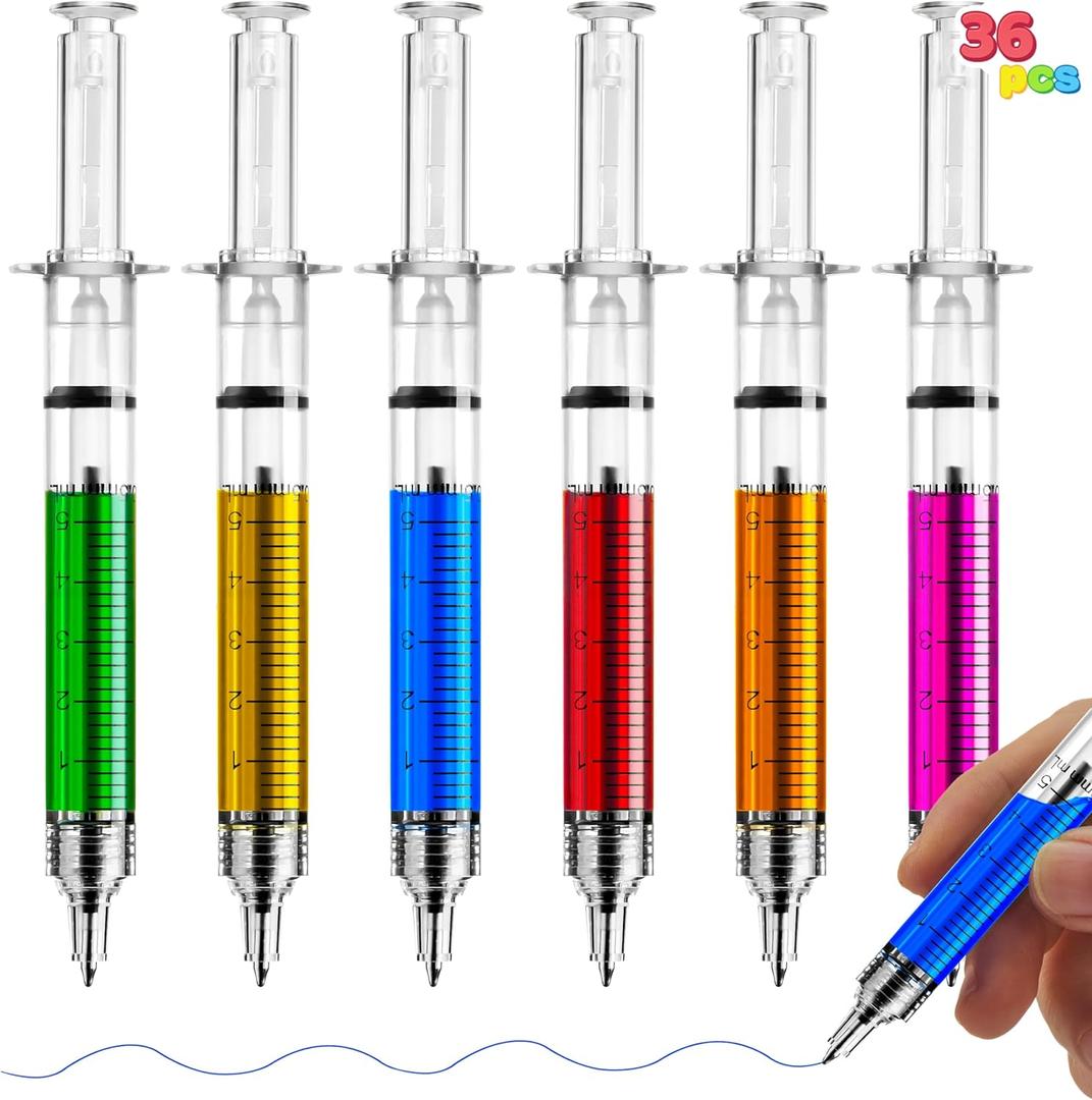 JOYIN 36pk Retractable- Syringe Pens Bulk Party Favors Fun Nurse Pens, Multi Color Novelty Nursing School Supplies, Christmas Party Favors