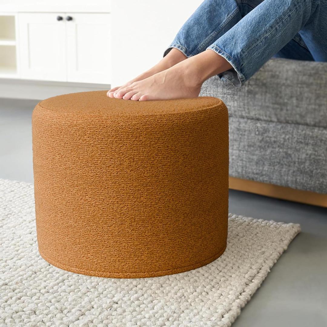 ZICOTO Beautiful Boucle Pouf Ottoman and Foot Rest - Elevate Your Living Room Decor with Lightweight Comfort and Charm - A Round Modern Foam Filled Foot Stool Perfect to Rest Your Feet (Brown)